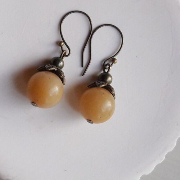 artisan earrings 503#mfs Butter Quartz filigree cap drop earrings with Antique B - Picture 4 of 6